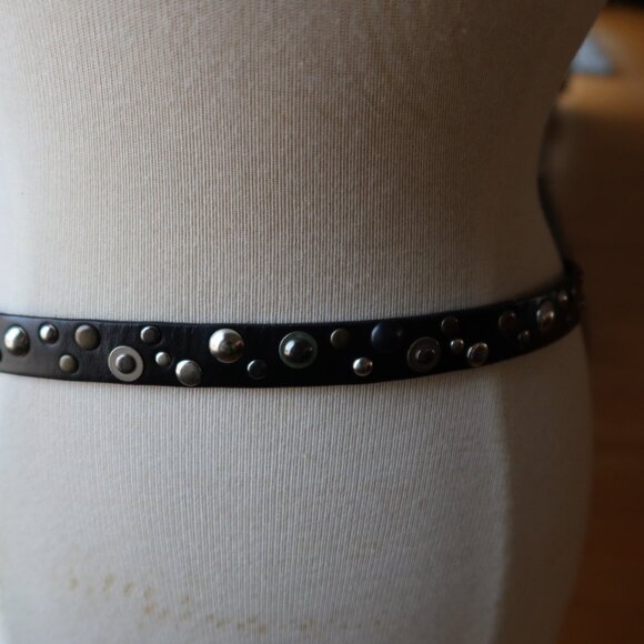 Linea Pelle belt black leather and silver buckle, studs, grommets size S Y2K main image 8